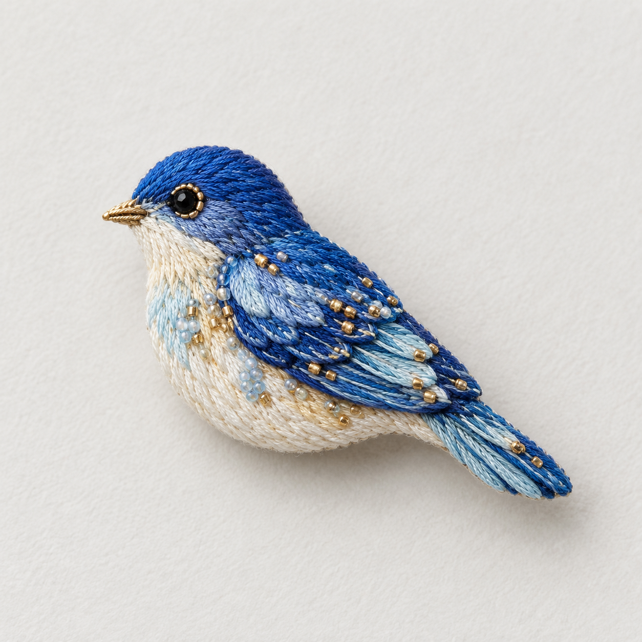 青い鳥｜ビーズ刺繍ブローチ