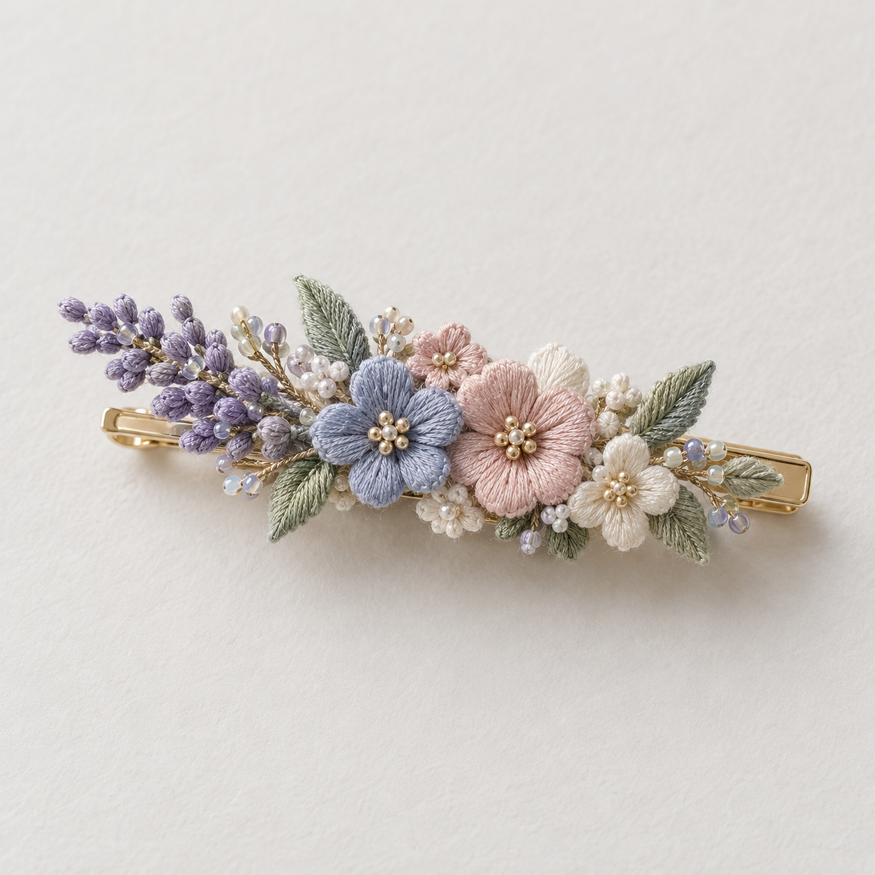 小さな花束｜刺繍ヘアクリップ
